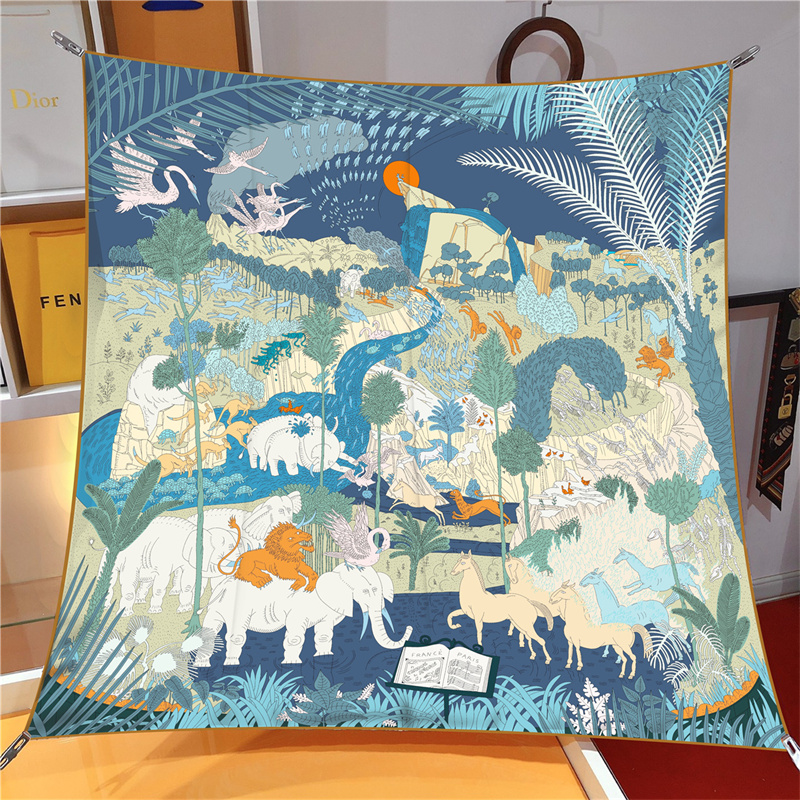 Face Scarf Mask - Silk Scarf Women Rainforest Animals Square