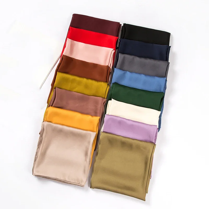 Ascot Neck Scarf - Satin Scarf Women 70cm Solid Color