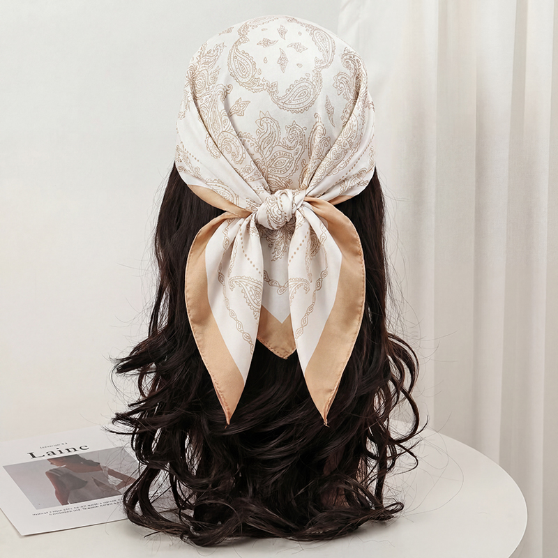 Vintage Beige Paisley Print Sq - Silk Neck Scarf review and price
