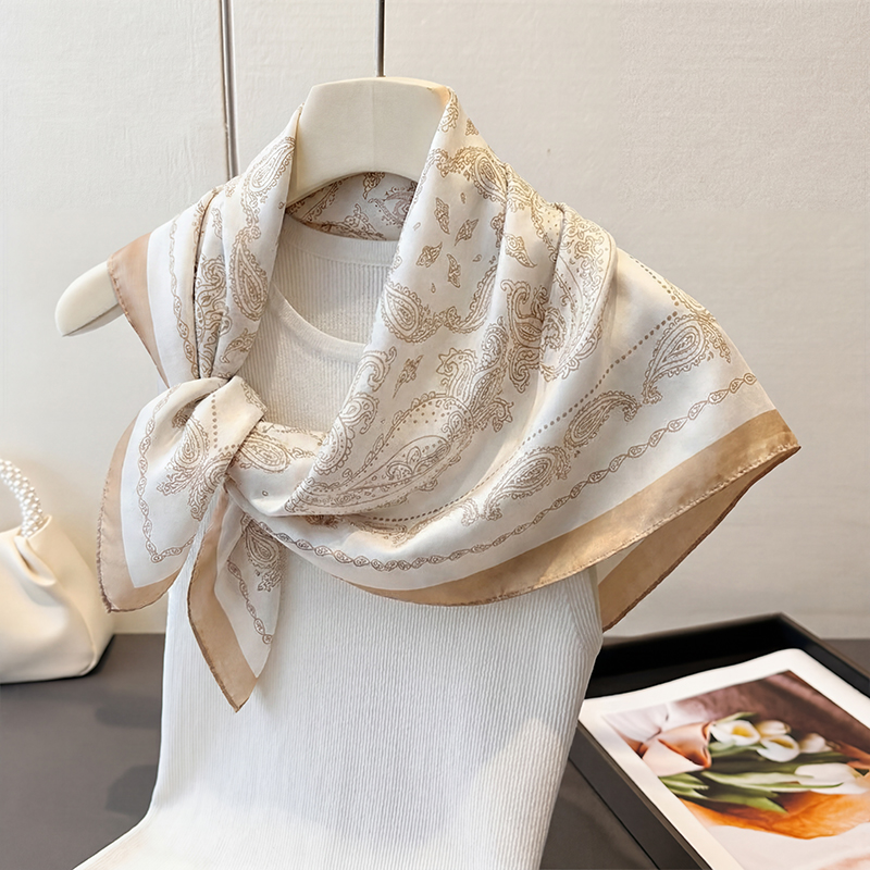 Vintage Beige Paisley Print Sq - Silk Neck Scarf review and price