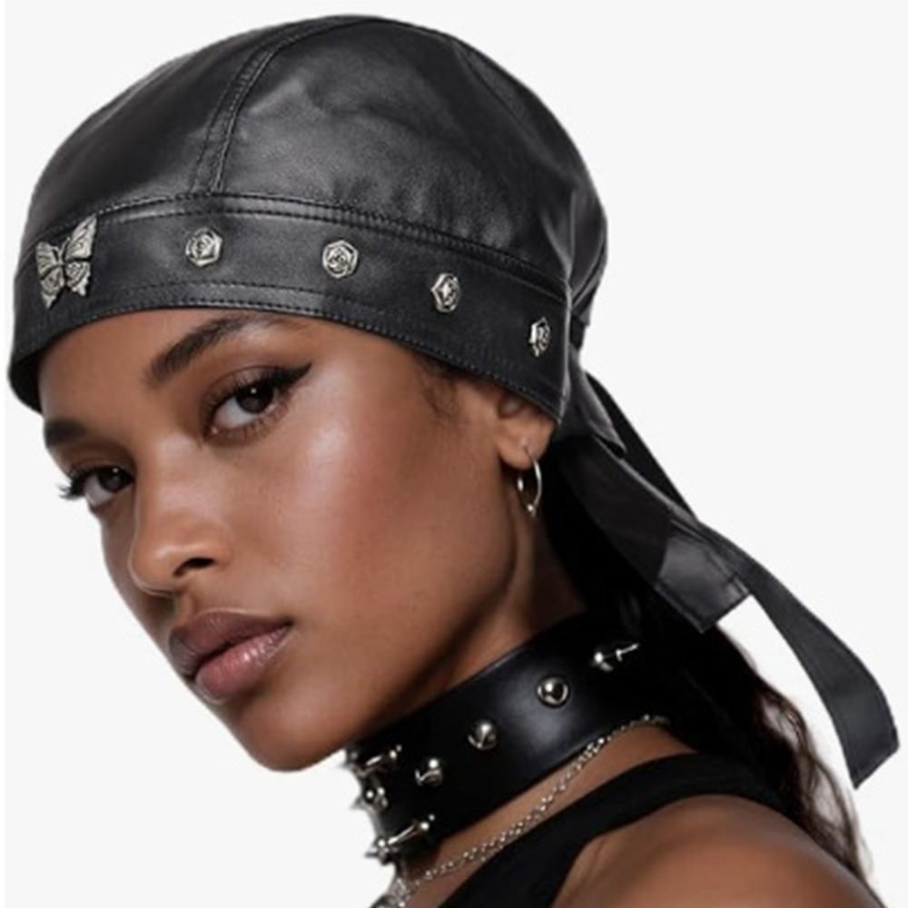 New PU Leather Black Biker Cap - Bandana Doo Rag review and price